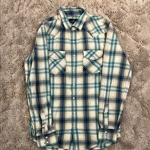 Gently Used Men’s American Eagle Outfitters Blue and Green Plaid Shirt